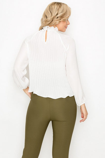 Smocked Trim Pleated Top