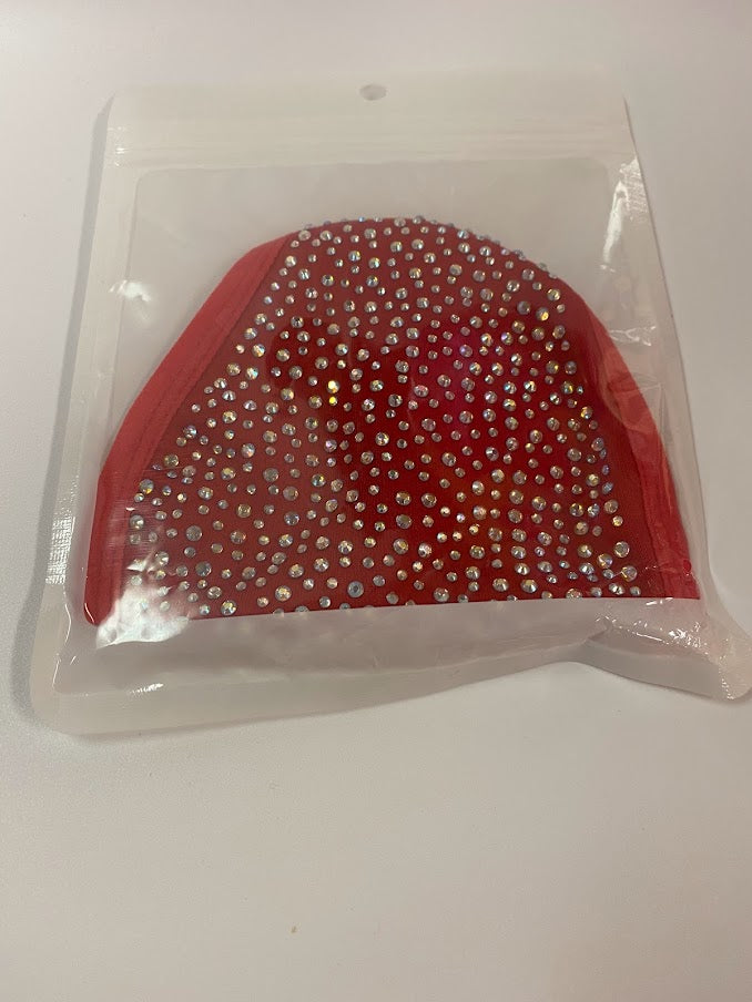 Red with White Crystal Bling Face Mask