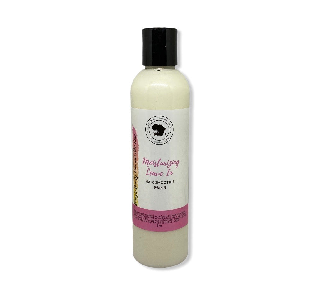 Moisturizing Hair Smoothie is light and will not weigh your hair down. It is non-greasy while restoring moisture to hair and sealing in essential nutrients. Great for twists/braid outs, locks in moisture, controls frizz, smooths the cuticle, helps promote hair growth, suitable for all hair types.